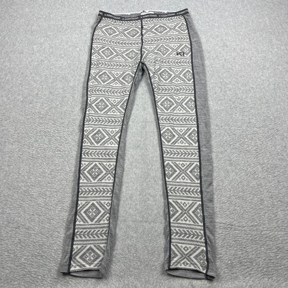 Kari Traa Floke Thermal Legging Womens Large Gray Fair Isle Wool Base Layer Pant